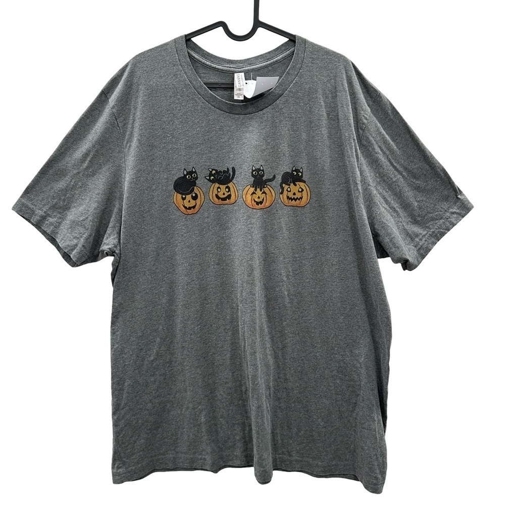 BELLA + CANVAS T-Shirt Women Size 3XL Dark Gray Crewneck Halloween Pumpkins Cats